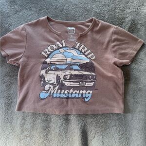 Brown Road Trip Mustang Crop Top